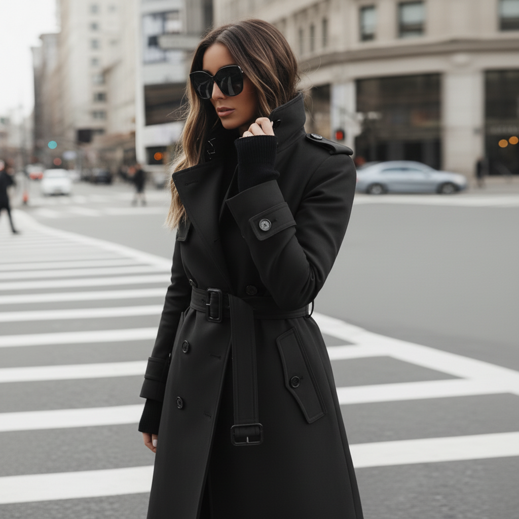 Sophisticated High Collar Trench Coat for Refined Seasonal Elegance
