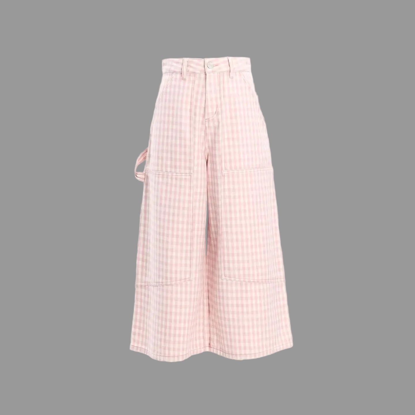 Hoch taillierte, karierte, weite kurze Hose