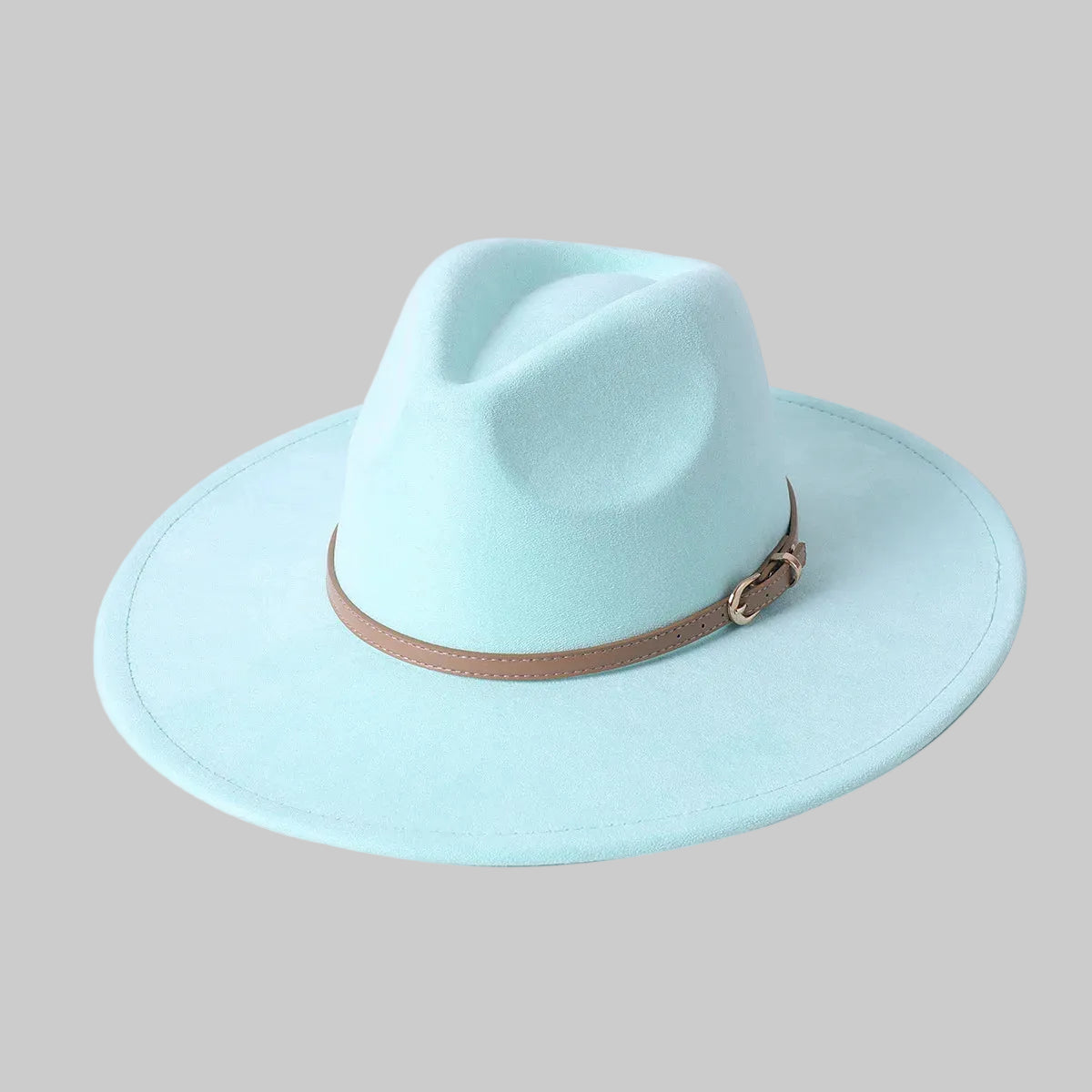 Chic Suede Wide-Brimmed Fedora Hat with Belt Accent