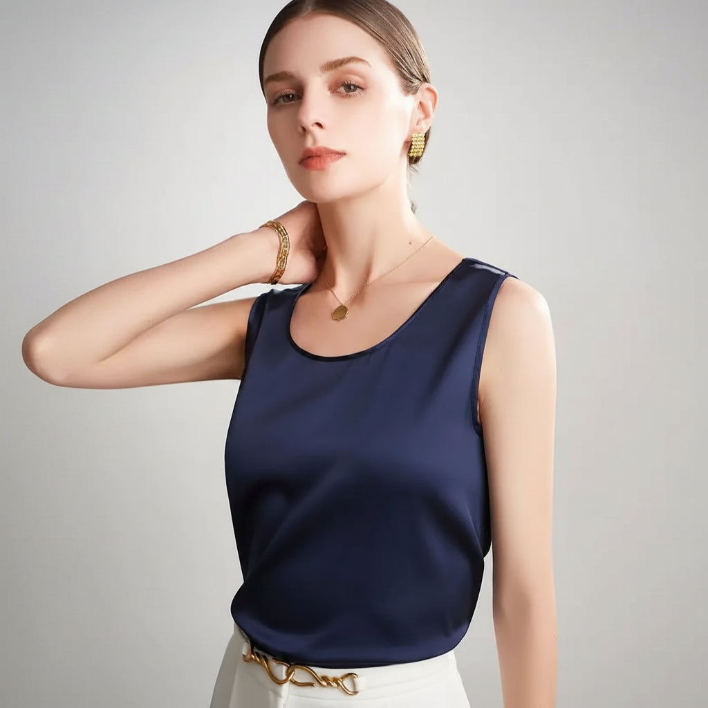 Graceful Sleeveless O Neck T Shirt for Casual Fashion