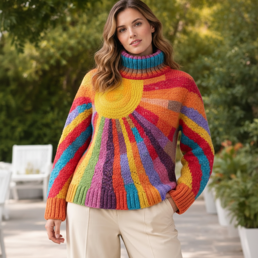 Patchwork Turtleneck Knit Sweater