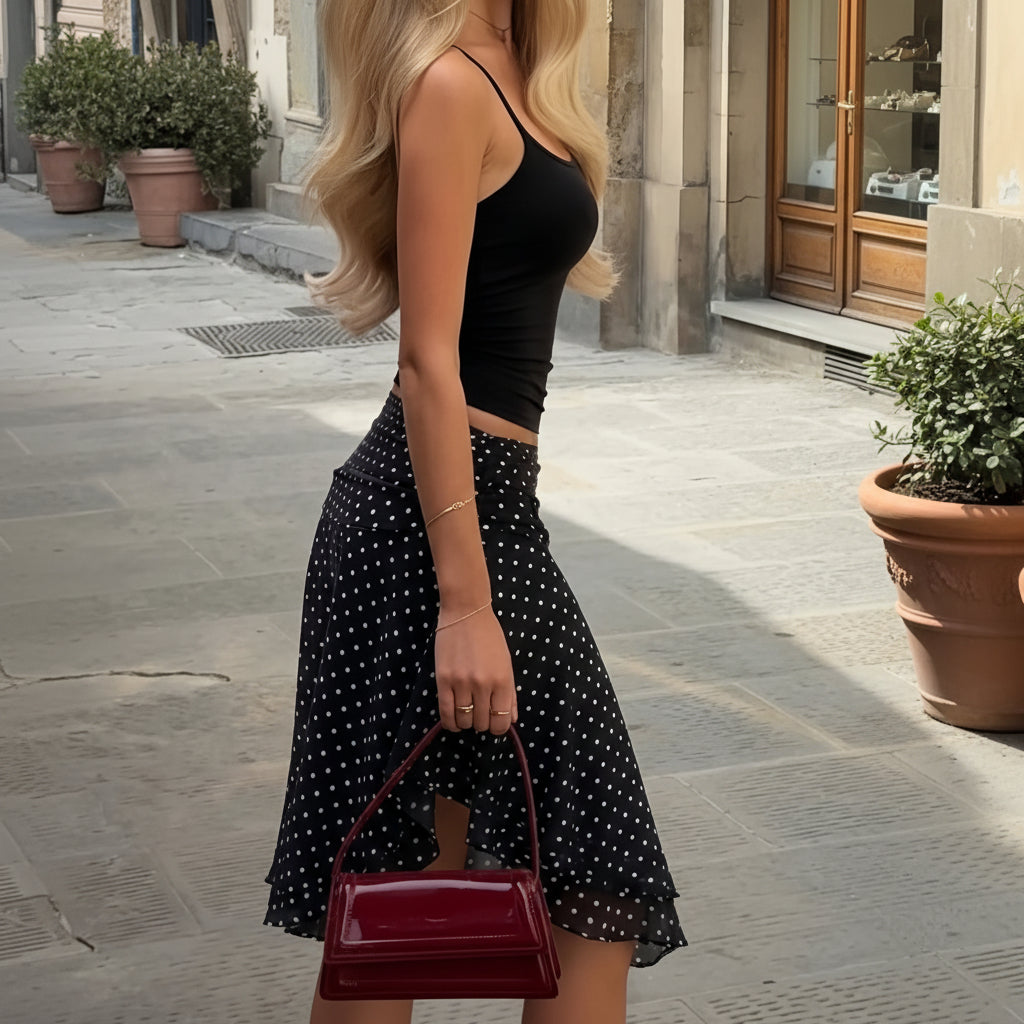 Premium Strandrock mit Polka-Dots und leichten Mesh-Lagen