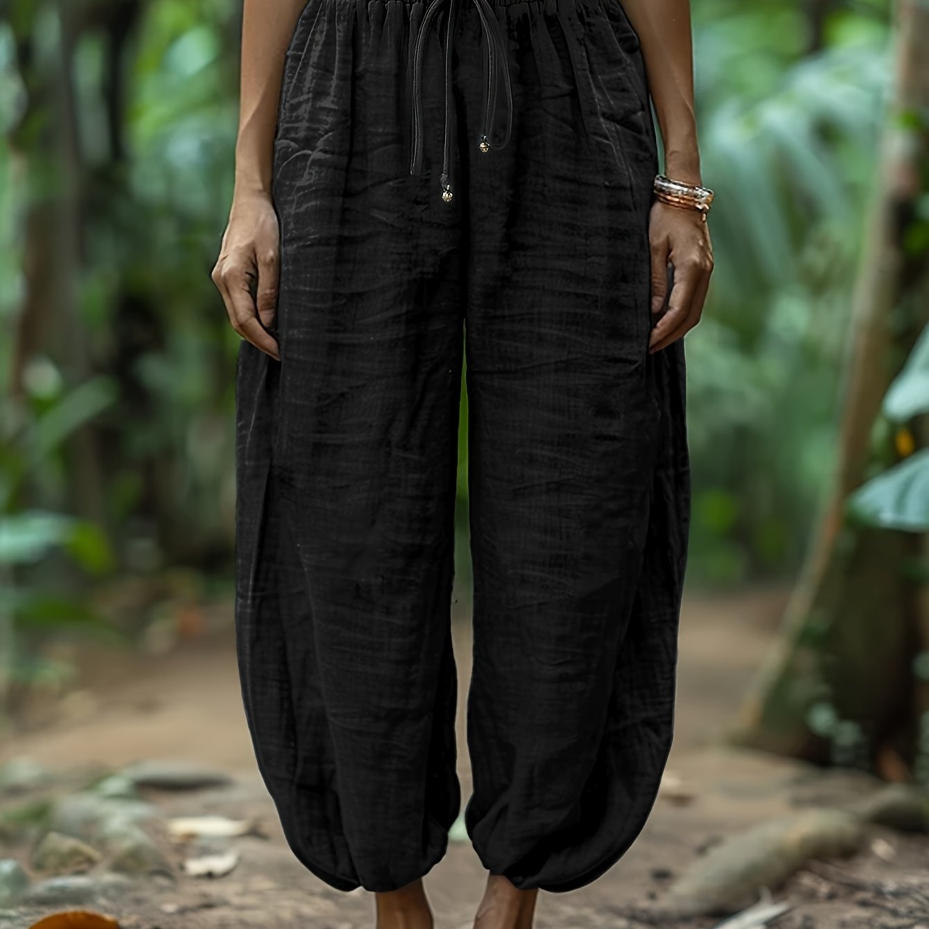 Wide Linen Pants with Loose Lantern Fit