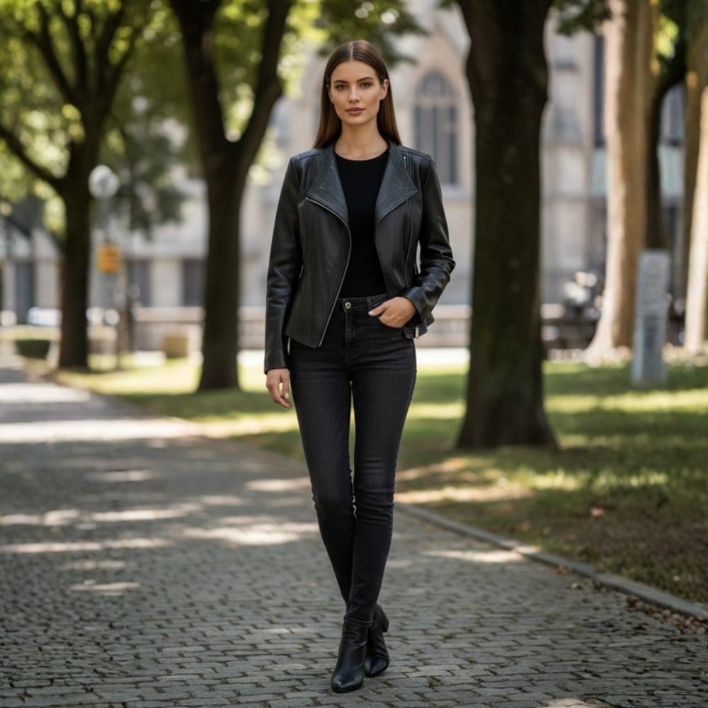 Women Jacket Asymmetrical Zip V Collar Casual Outerwear