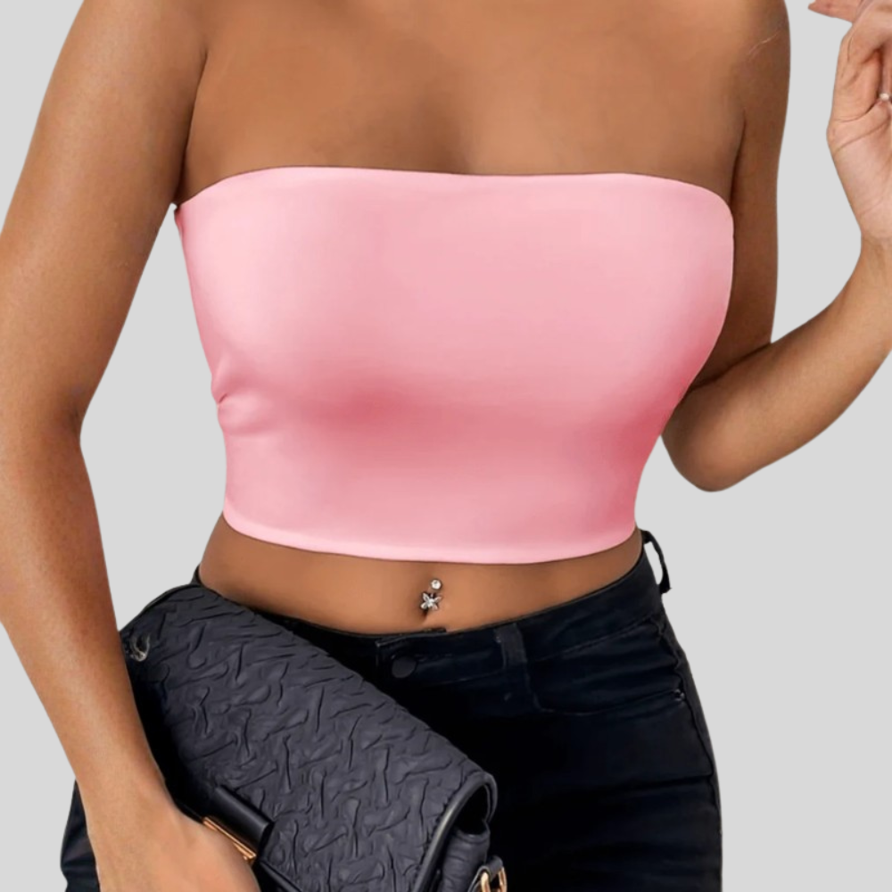 Women Bandeau Tube Top Strapless Slim Fit Summer Casual Outfit