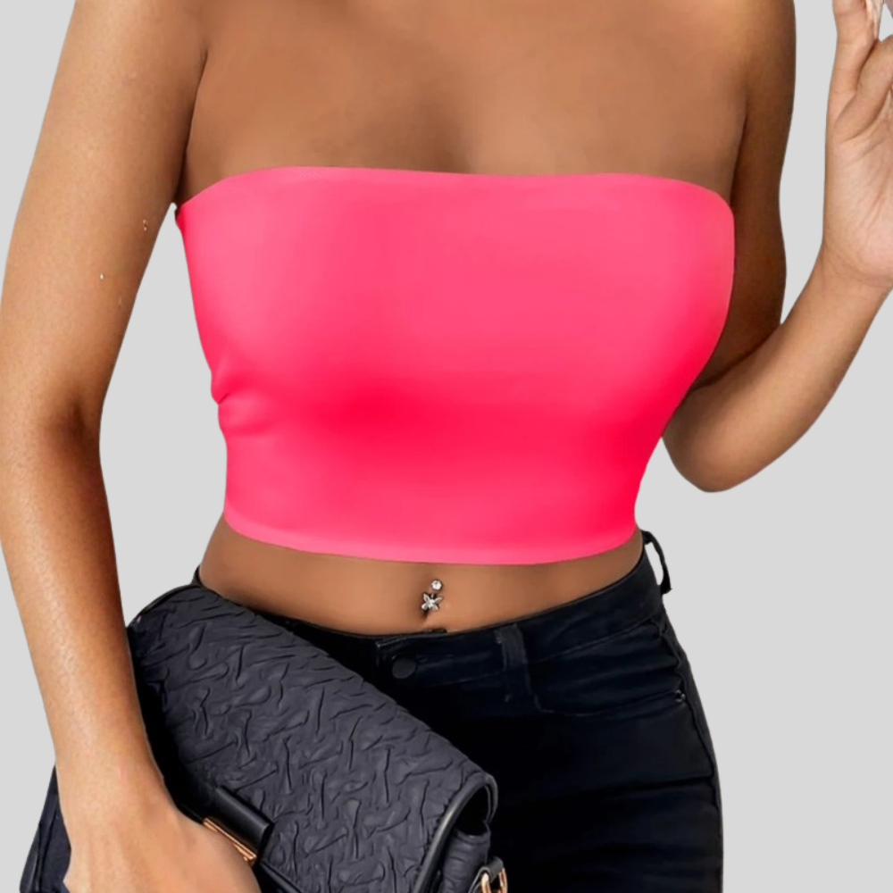 Women Bandeau Tube Top Strapless Slim Fit Summer Casual Outfit
