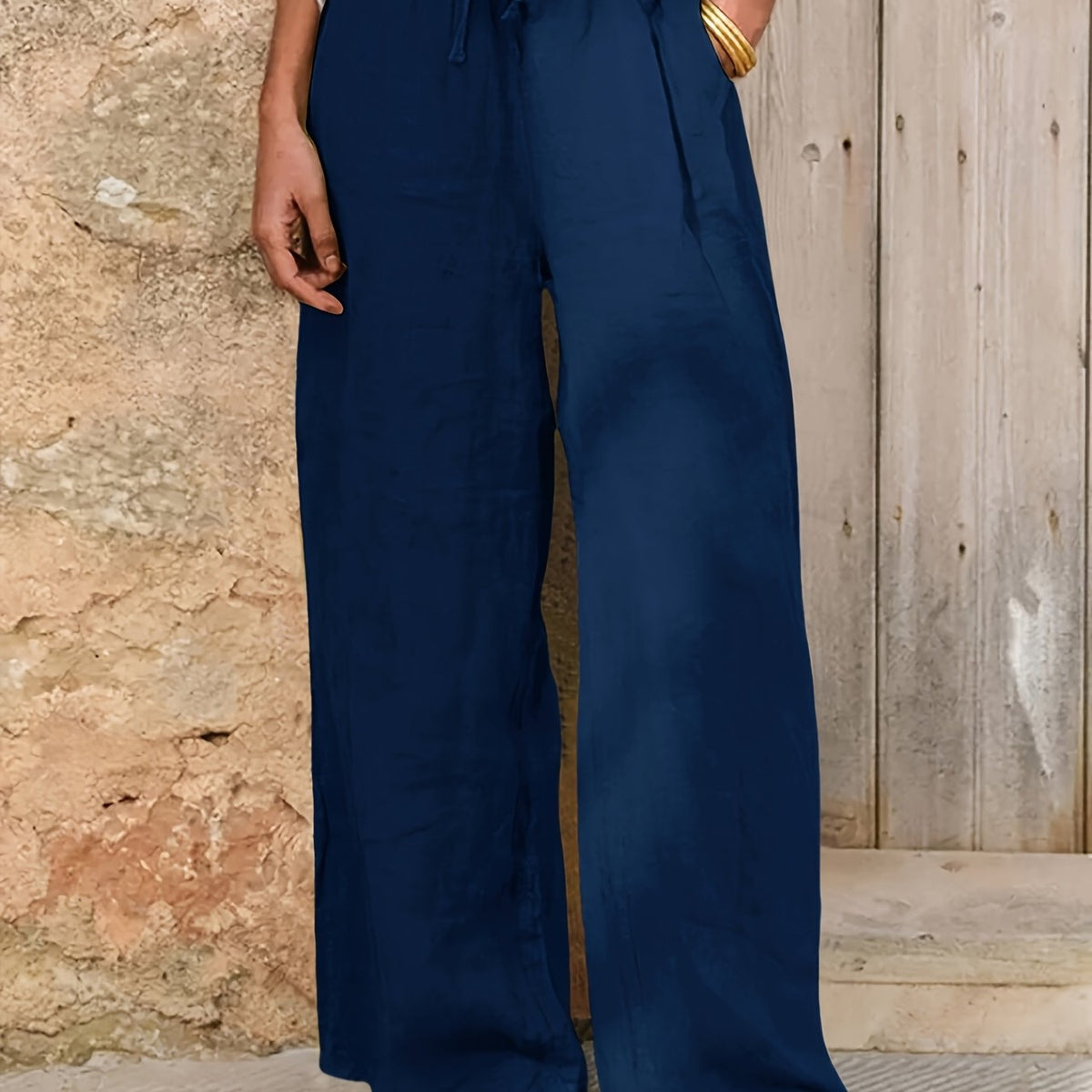 Leinenhose mit geradem Bein und weitem Schnitt