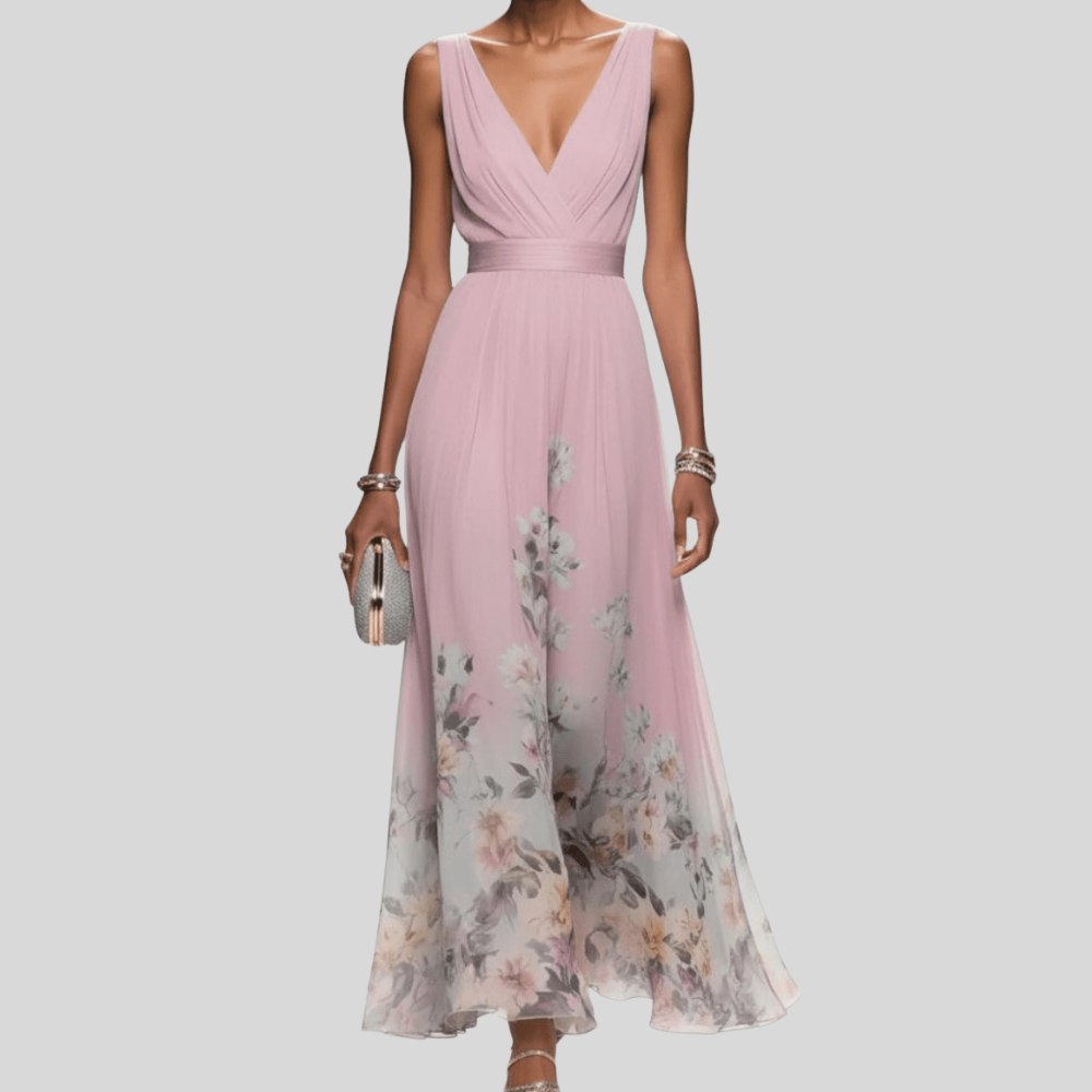 Damen Maxikleid aus Chiffon mit Blumenmuster Elegantes Sommeroutfit für Hochzeitsgäste