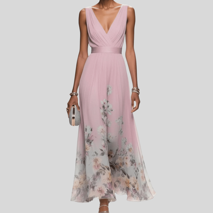 Damen Maxikleid aus Chiffon mit Blumenmuster Elegantes Sommeroutfit für Hochzeitsgäste