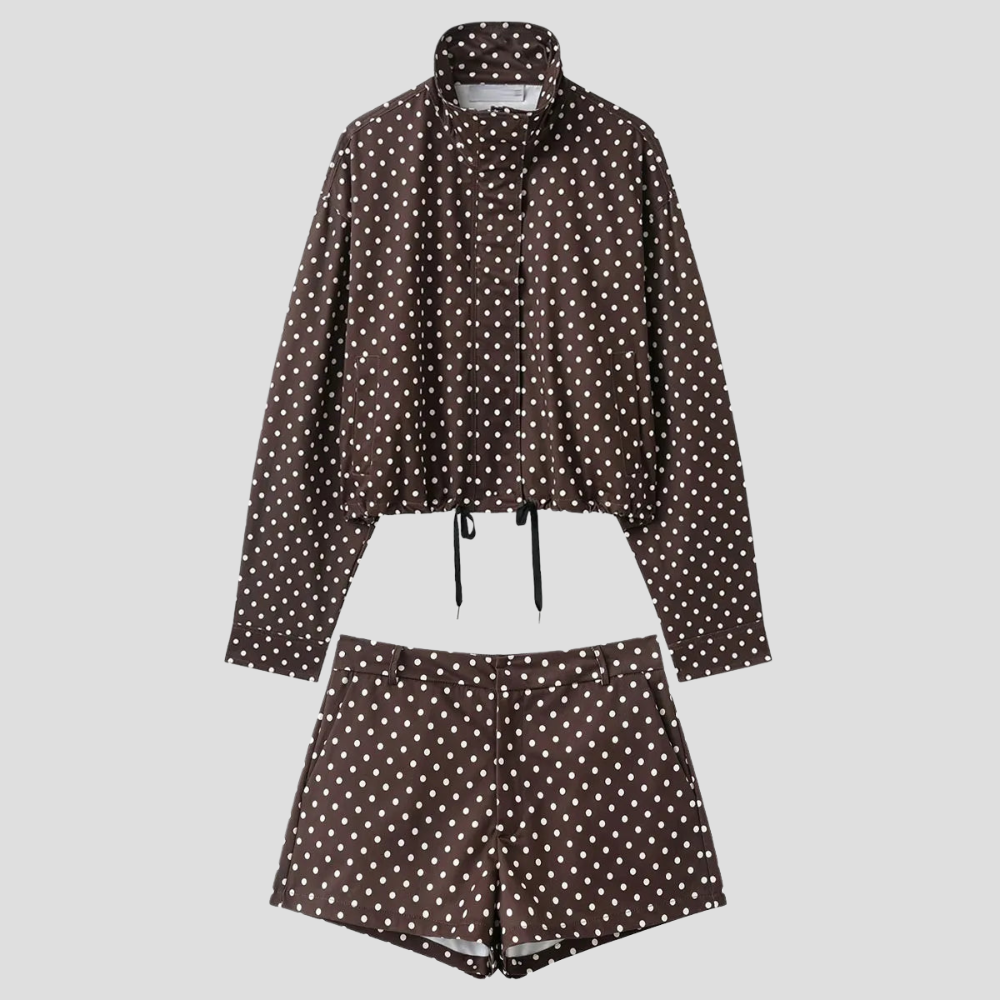 Women Polka Dot Turtleneck Jacket Long Sleeve Casual Coat