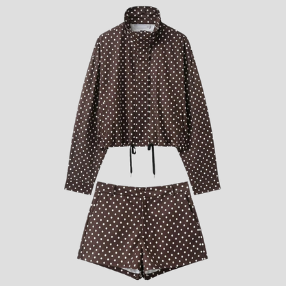 Damenjacke mit Rollkragen und Polka-Dots, langärmliger Freizeitmantel
