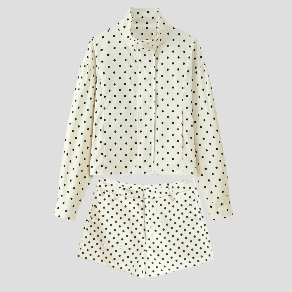 Women Polka Dot Jacket Stand Collar Casual Coat