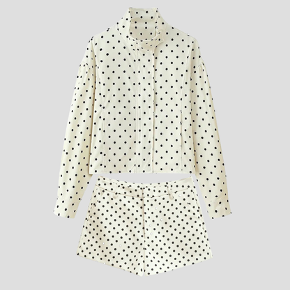 Damenjacke mit Polka-Dots, Stehkragen, Freizeitmantel