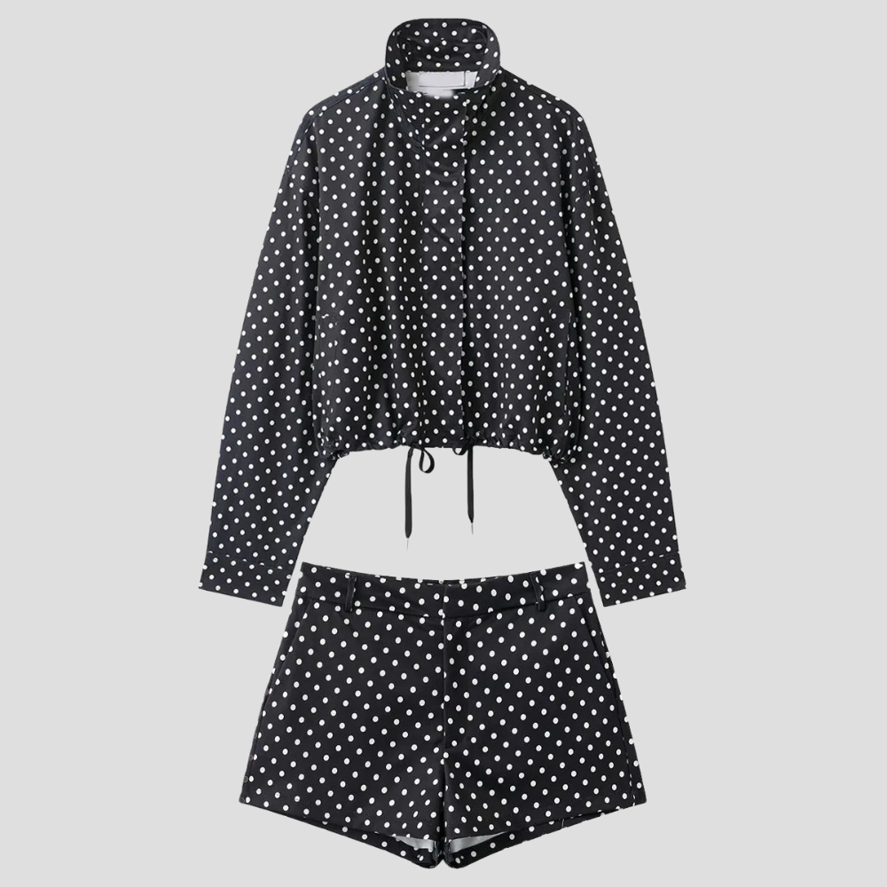 Women Polka Dot Turtleneck Jacket Long Sleeve Casual Coat