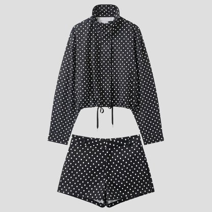 Damenjacke mit Rollkragen und Polka-Dots, langärmliger Freizeitmantel