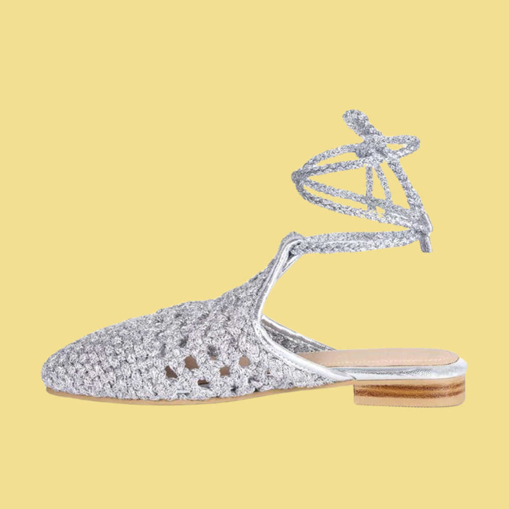 Handwoven Tie Up Flat Mules