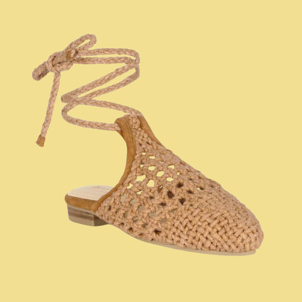 Handwoven Tie Up Flat Mules