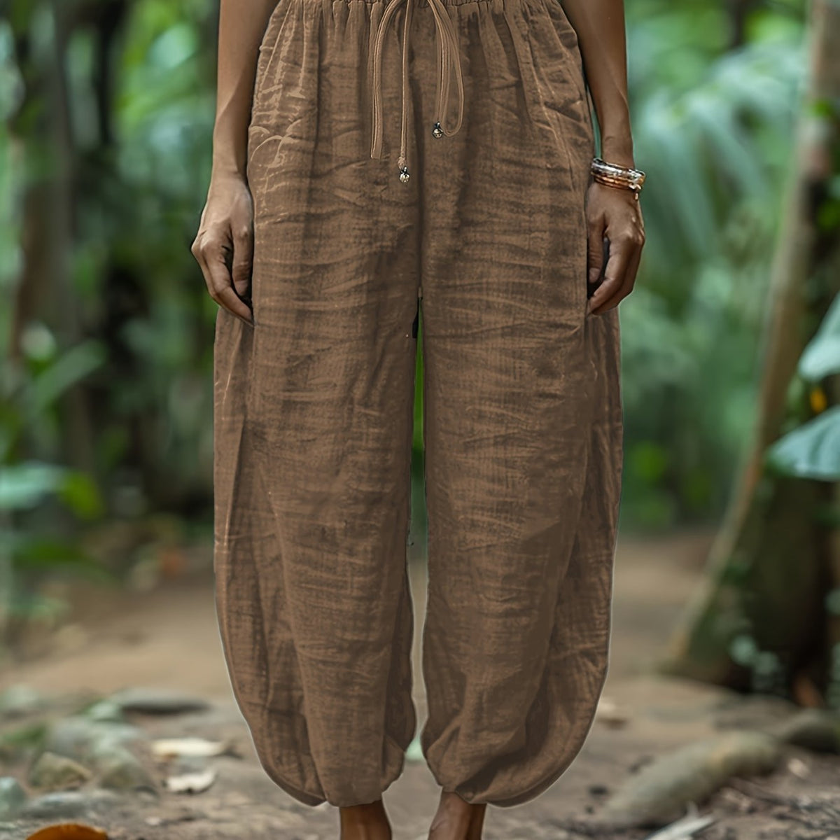 Weite Leinenhose mit lockerem Laternen-Schnitt