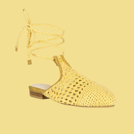 Women Handwoven Tie Up Flat Mules Slip On Summer Sandals