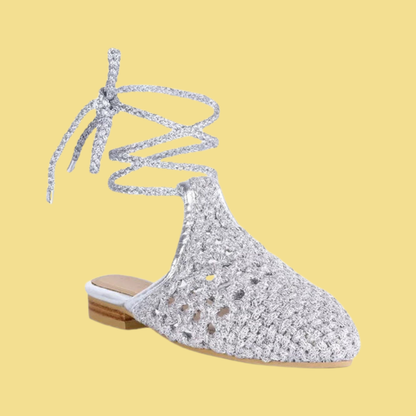 Handwoven Tie Up Flat Mules