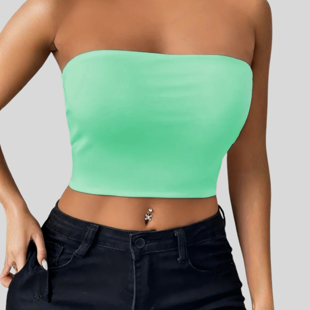 Women Bandeau Tube Top Strapless Slim Fit Summer Casual Outfit