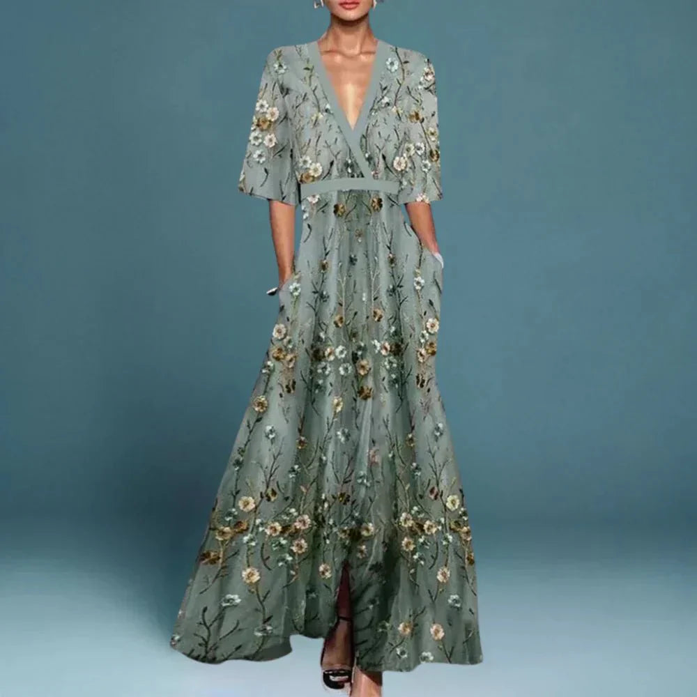 Floral V Neck Maxi Dress
