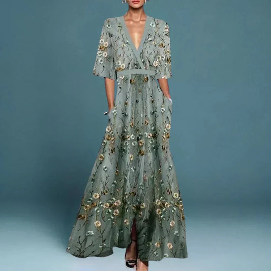 Floral V Neck Maxi Dress