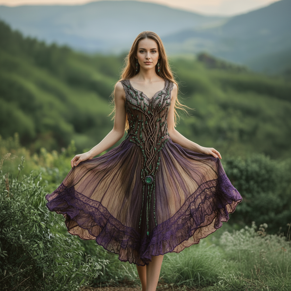 Vintage Boho Embroidered Midi Dress With Flowing Silhouette