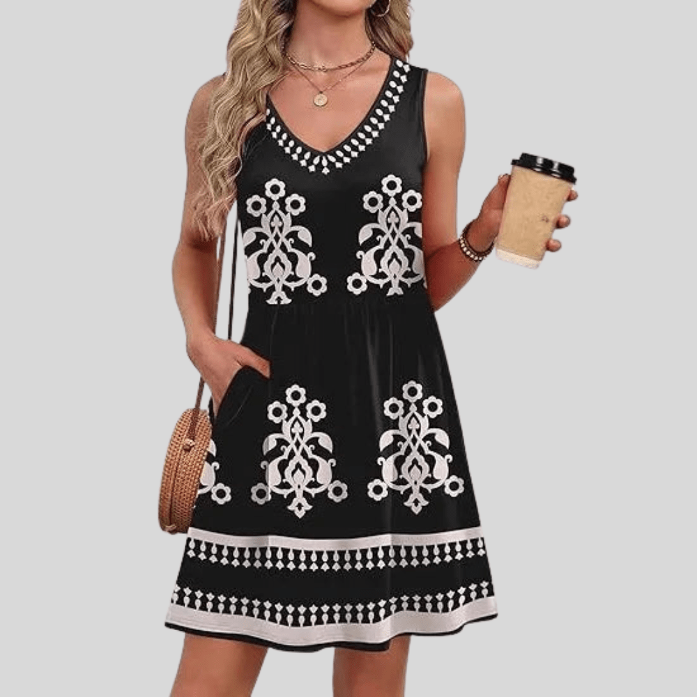 Boho Printed Sleeveless Mini Dress With Flowy Fit
