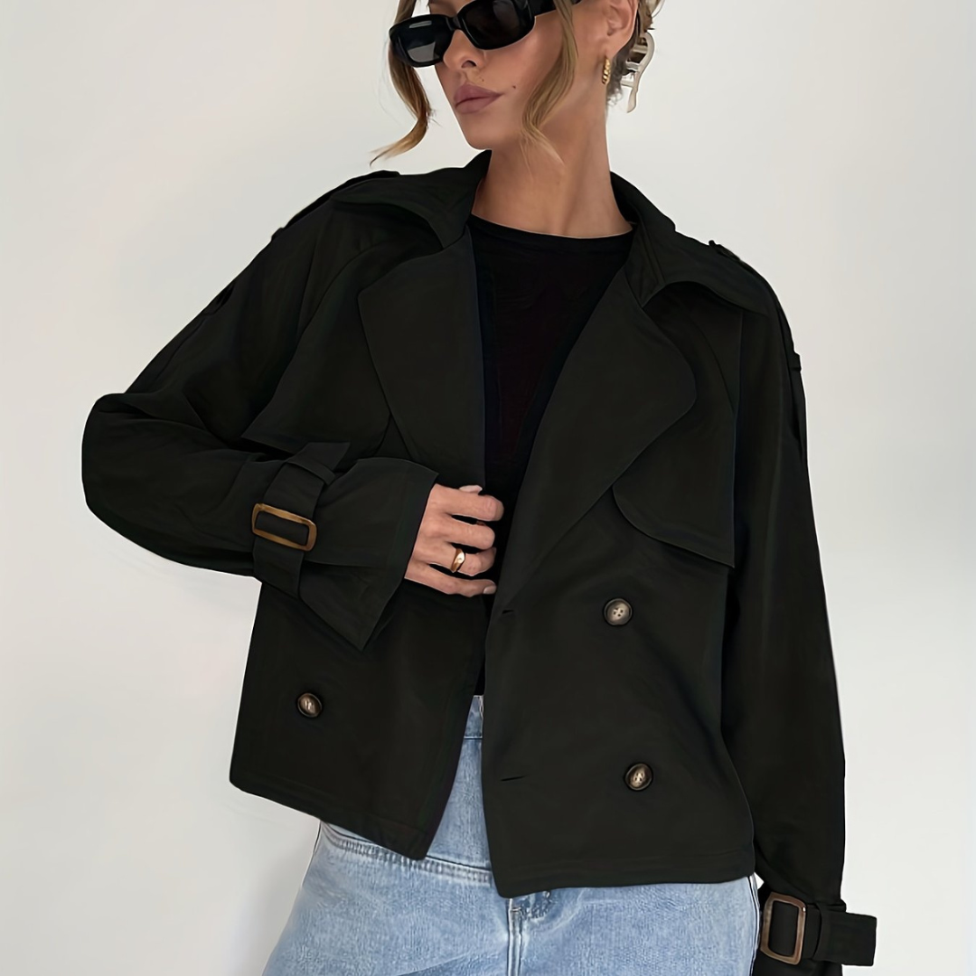 Kurz geschnittene Trenchcoat-Jacke, leicht, mit Gürtel, lässige Oberbekleidung