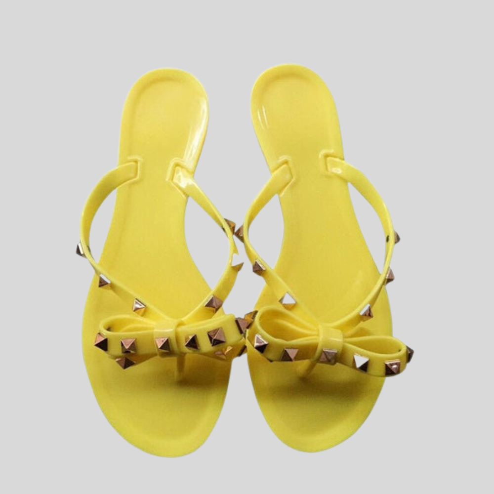 Women Studded Bow Jelly Sandals Flip Flop Casual Sandals