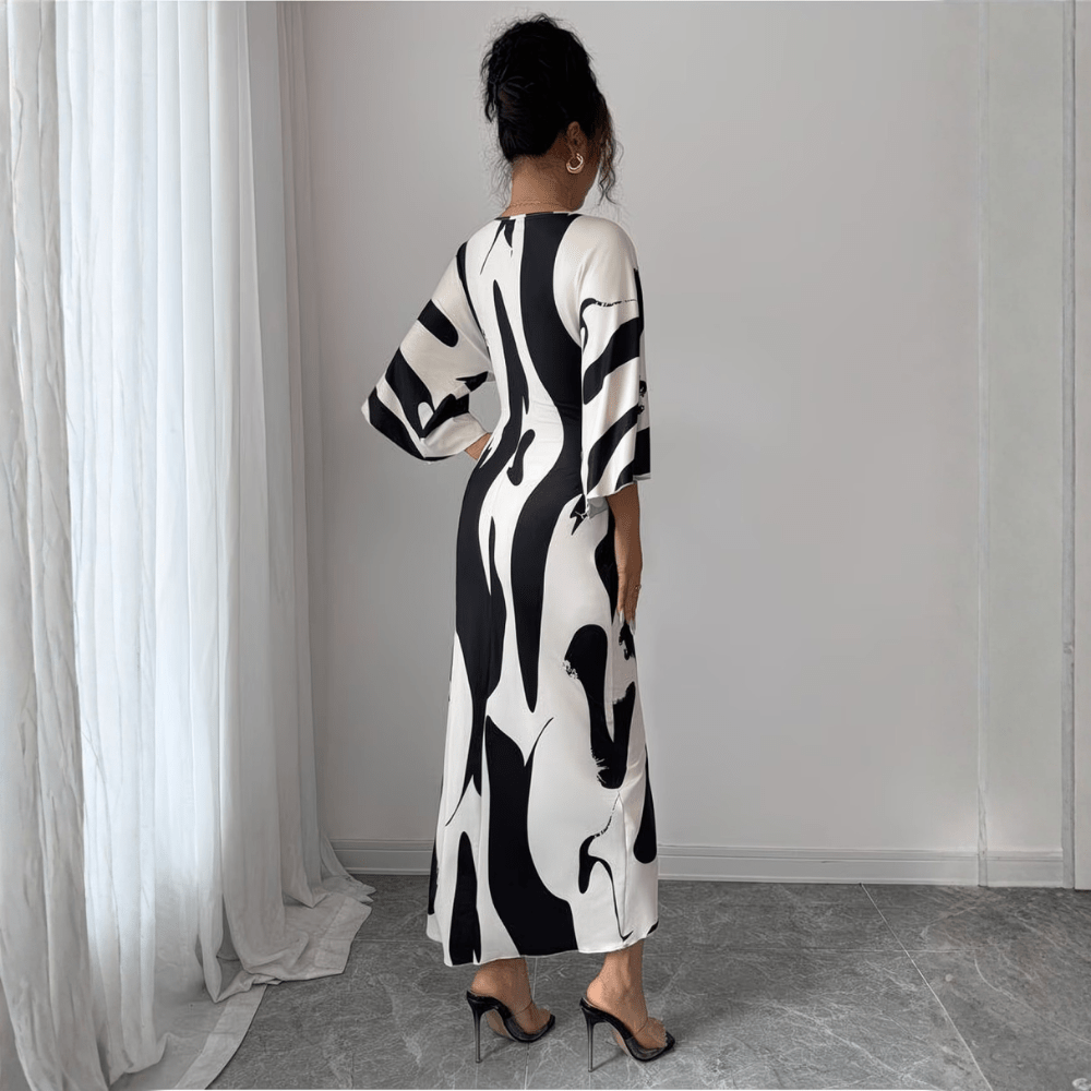 Abstract Print Twist Waist Midi Dress