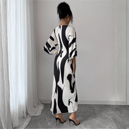 Abstract Print Twist Waist Midi Dress