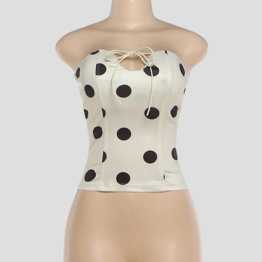 Women Polka Dot Strapless Top Backless lace up Slim Fit