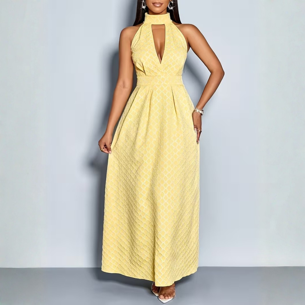 Texturiertes Neckholder A-Linien Maxikleid