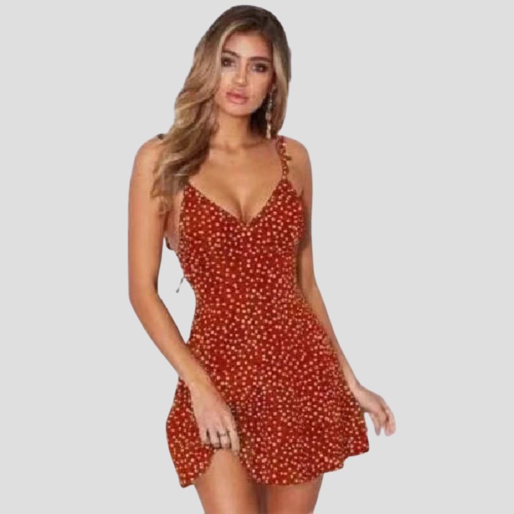 Women Polka Dot Camisole Mini Dress Backless A Line