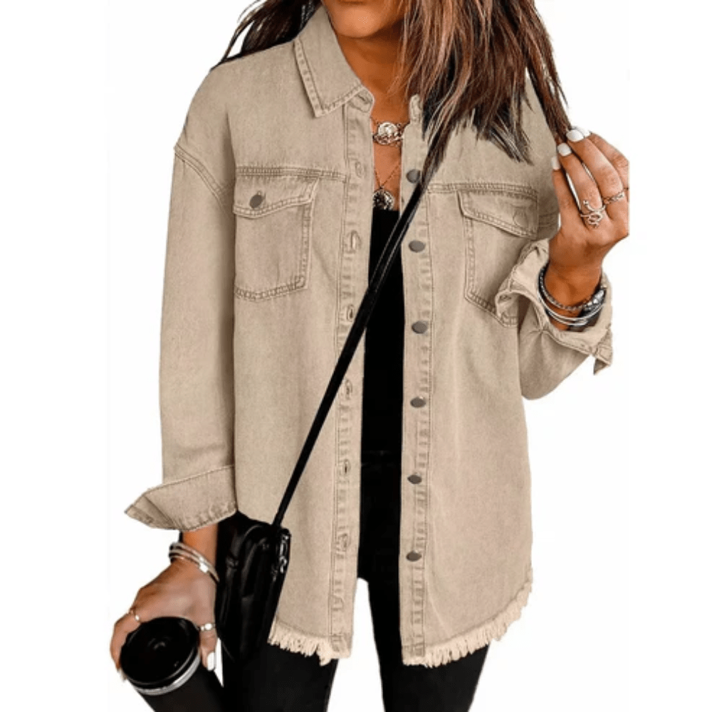 Frayed Hem Oversized Washed Shirt Jacket