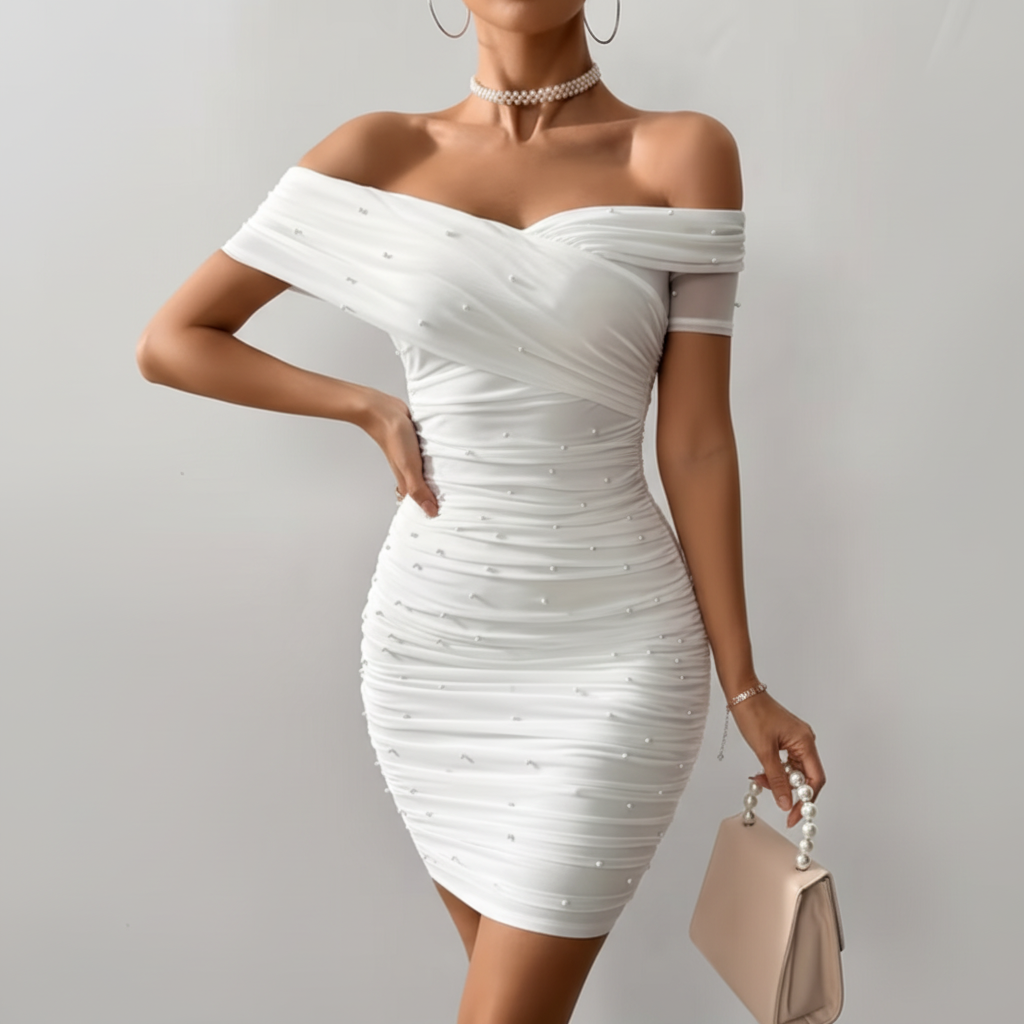 Sophisticated Women’s Off-Shoulder Accent Mini Dress for Modern Glamour