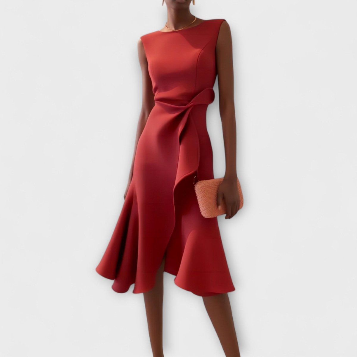 Elegant Sleeveless Midi Dress With Sculpted Fit