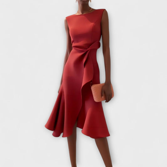 Elegant Sleeveless Midi Dress With Sculpted Fit