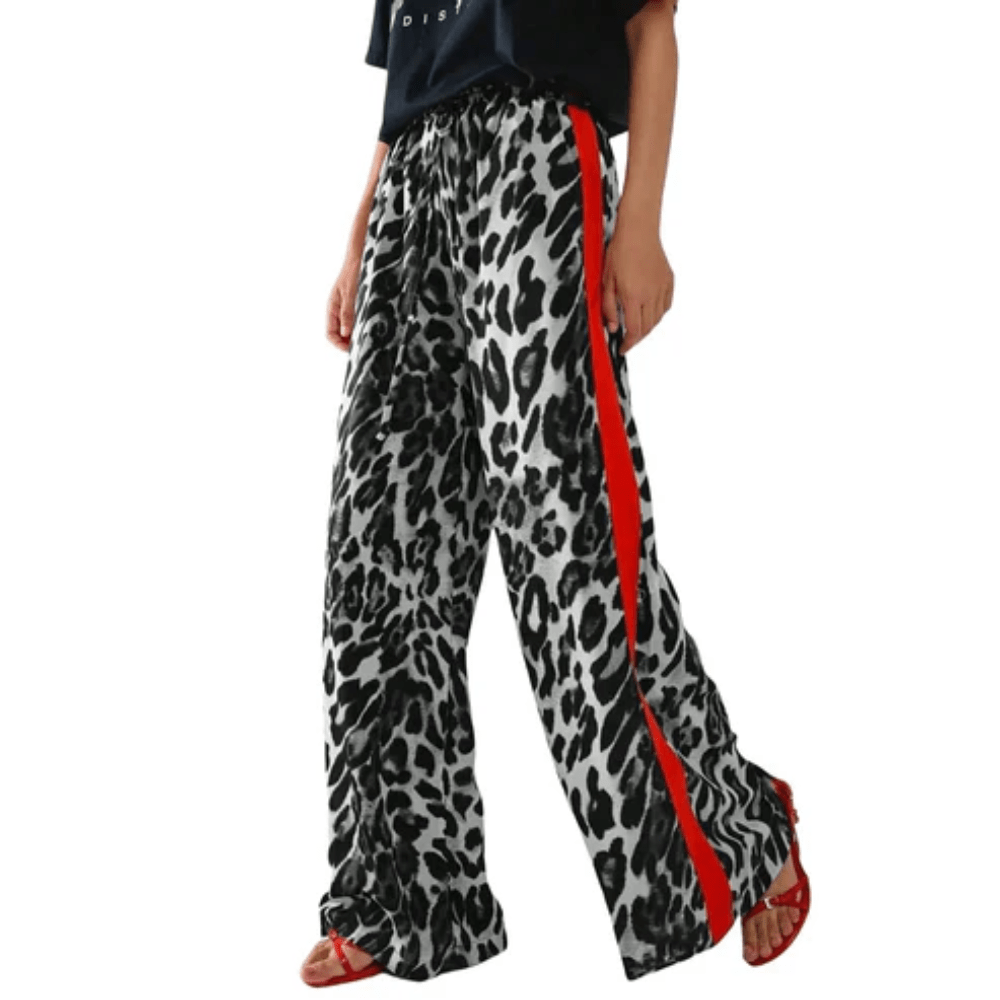 Leopard Print Side Stripe Wide Leg Pants