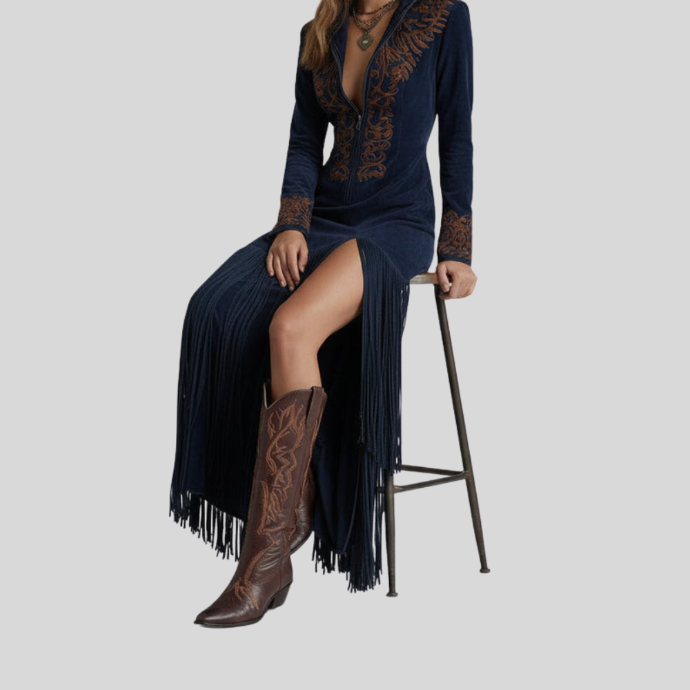 Women Fringe Maxi Dress Flowing Summer Beach Party Outfit