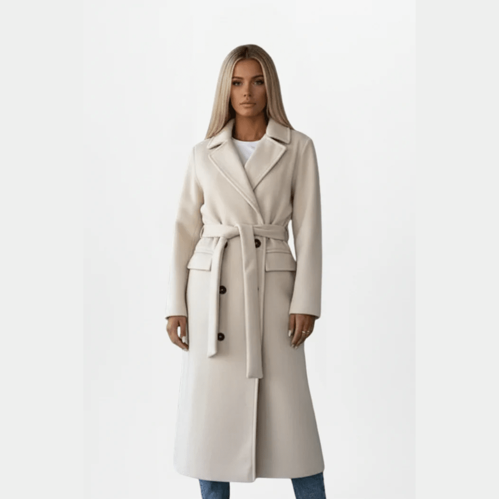 Elegant Long Coat with Belted Waist