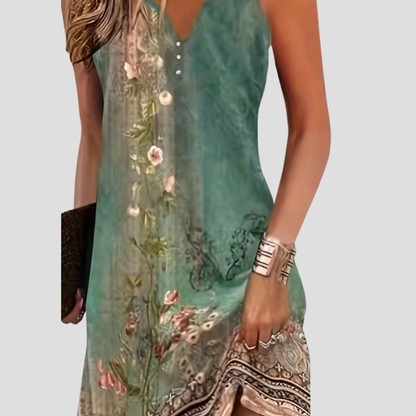 Women Floral Maxi Dress V Neck Flowy Elegant Summer Casual Outfit