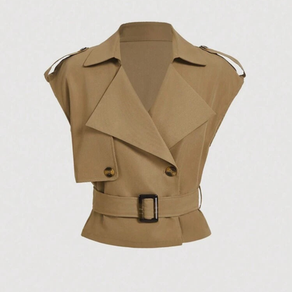 Cropped Sleeveless Trench Vest Belted