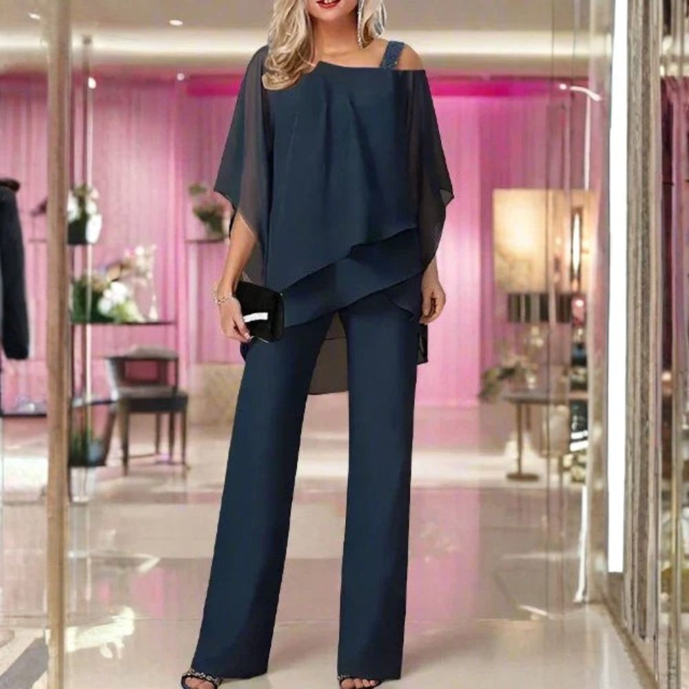 Conjunto de dos piezas para mujer de gasa, elegante y de corte holgado para día y noche