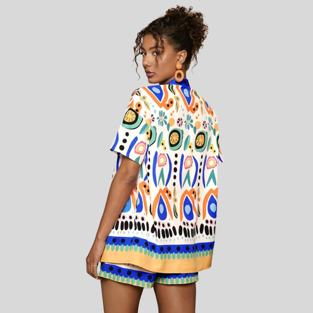 Women Tropical Two Piece Set Shirt And Shorts Summer Vacation Outfit