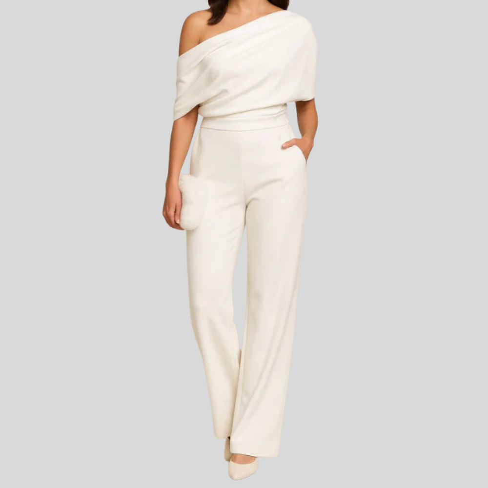 Women Elegant Wide Leg Jumpsuit Tie Waist Smart Casual Outfit
