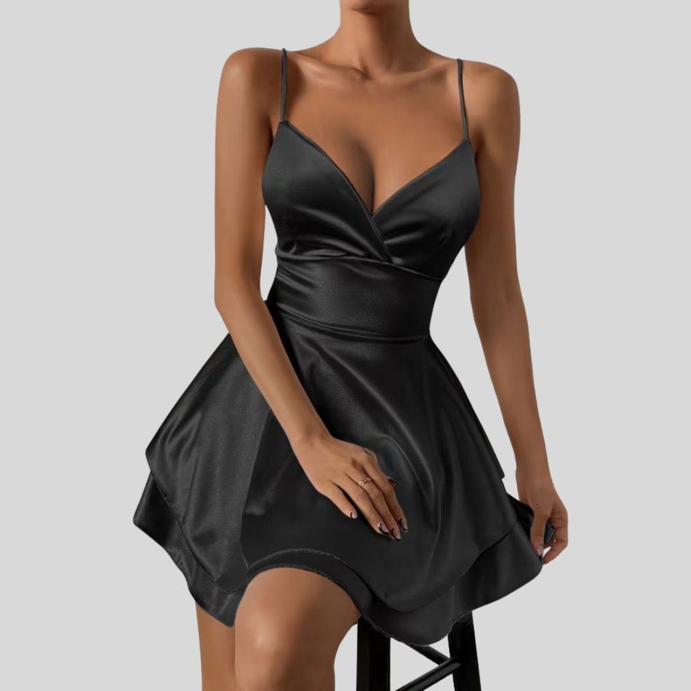 Women Cross V Neck Pleated Dress Open Back Elegant Evening Outfit
