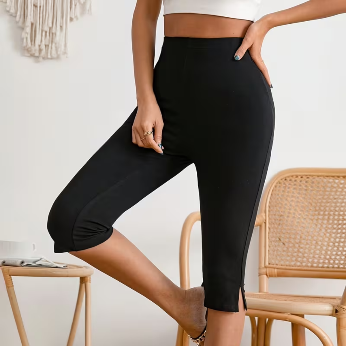 Hoch taillierte Capri-Stretch-Leggings